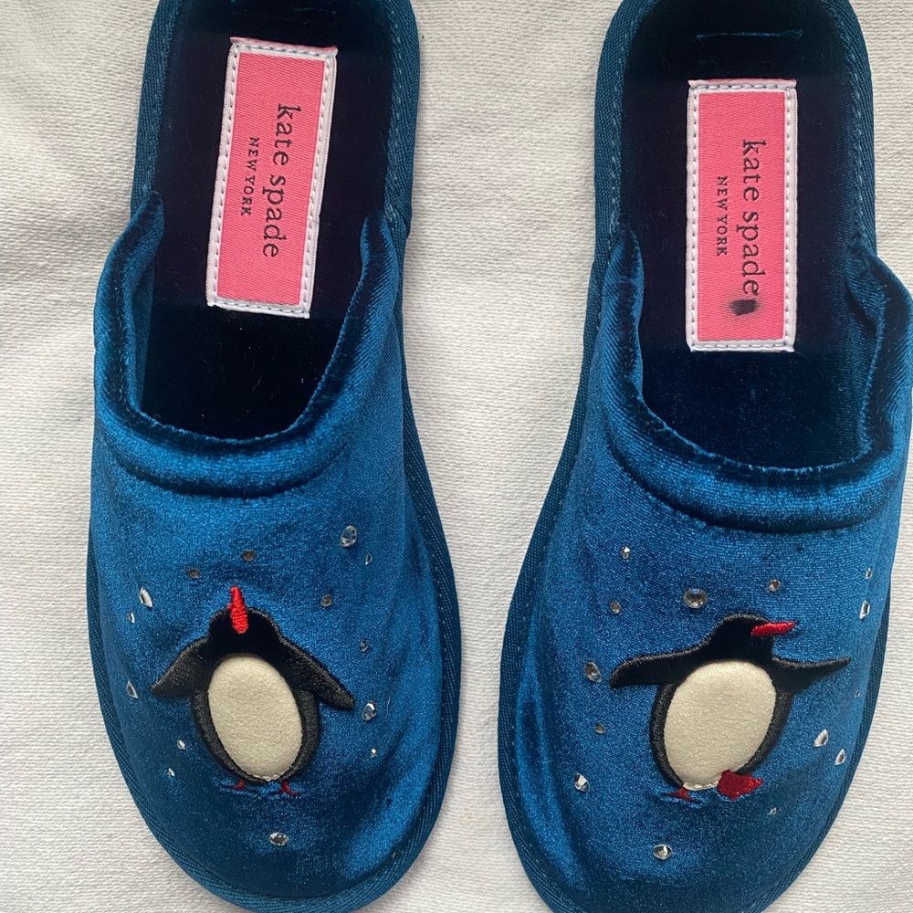 Kate Spade Kids Slippers in Deep Blue with Penguin Design